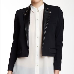 The Kooples cropped navy blazer with leather trim